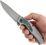 Kansept Knives Havorn Framelock Titanium & Carbon Fiber Folding Damascus Knife 1069A3