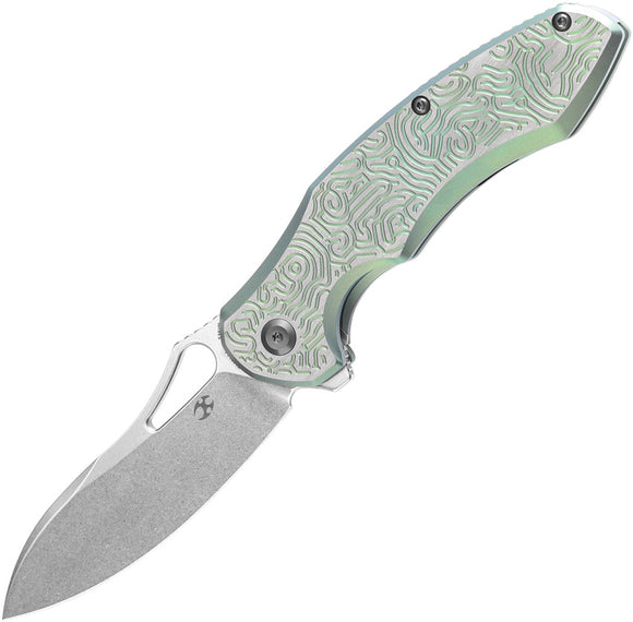 Kansept Knives Echis Framelock Textured Green Titanium Folding S35VN Knife 1071A4