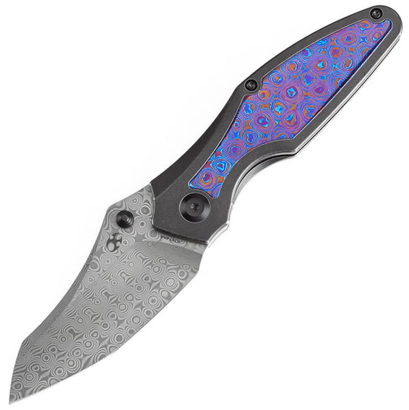 Kansept Knives Baba Yaga Framelock Titanium & Timascus Folding Damascus Pocket Knife 1074A8