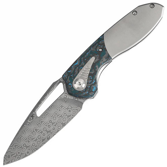 Kansept Knives Thoth Bolster Lock Carbon Fiber & Titanium Folding Damascus Knife 1075A2