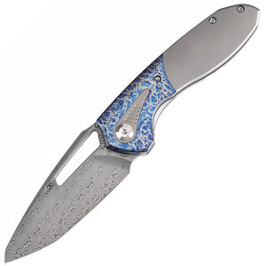 Kansept Knives Thoth Bolster Lock Lightning Strike & Gray Titanium Folding Damascus Knife 1075T5