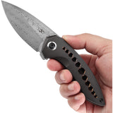 Kansept Knives ODD 21 Framelock Black Titanium Folding Damascus Pocket Knife 1077A3