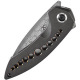 Kansept Knives ODD 21 Framelock Black Titanium Folding Damascus Pocket Knife 1077A3