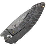 Kansept Knives ODD 21 Framelock Tiger Stripe Titanium Folding Damascus Pocket Knife 1077A5