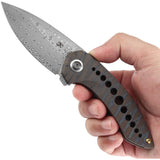 Kansept Knives ODD 21 Framelock Tiger Stripe Titanium Folding Damascus Pocket Knife 1077A5