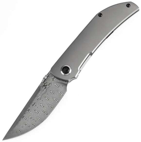 Kansept Knives Tarkin Framelock Bead Blasted Titanium Folding Damascus Pocket Knife 1078A4