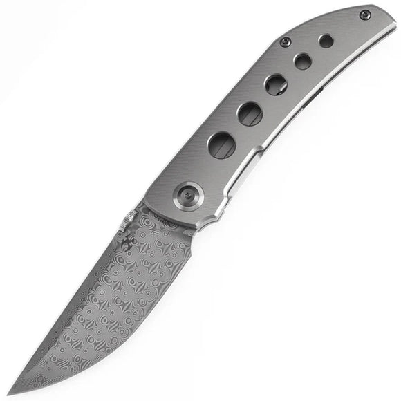 Kansept Knives Tarkin Framelock Bead Blasted Titanium Folding Damascus Pocket Knife 1078A5