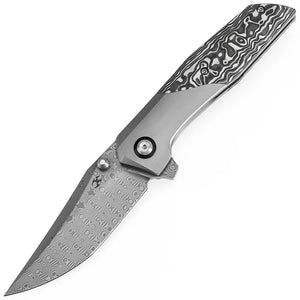 Kansept Knives Deadite Framelock Titanium & Carbon Fiber Folding Damascus Knife 1081A1