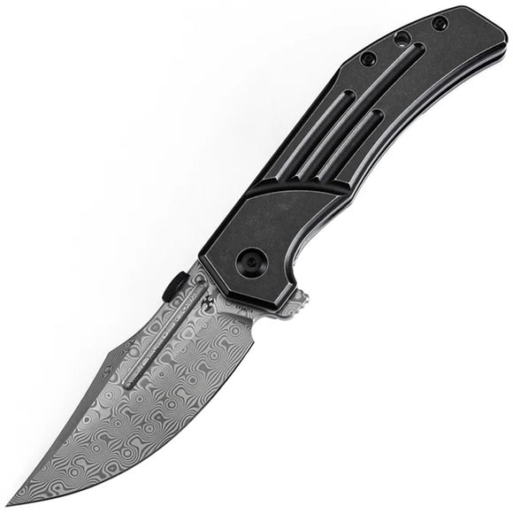 Kansept Knives Orion Framelock Black Titanium Folding Damascus Pocket Knife 1089A3