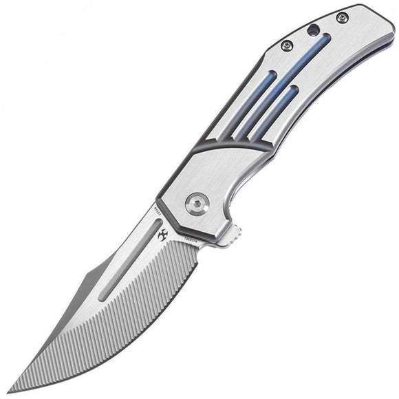 Kansept Knives Orion Framelock Blue & Satin Titanium Folding S35VN Pocket Knife 1089B1