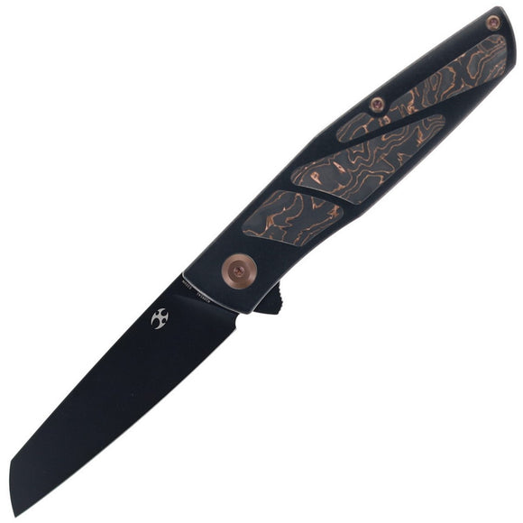 Kansept Knives Cru Framelock Black Titanium & Copper Carbon Fiber Folding S35VN Knife 1092A1