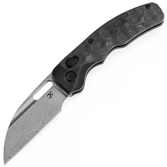 Kansept Knives Vivid Crossbar Lock Titanium & Carbon Fiber Folding Damascus Knife 1094V1