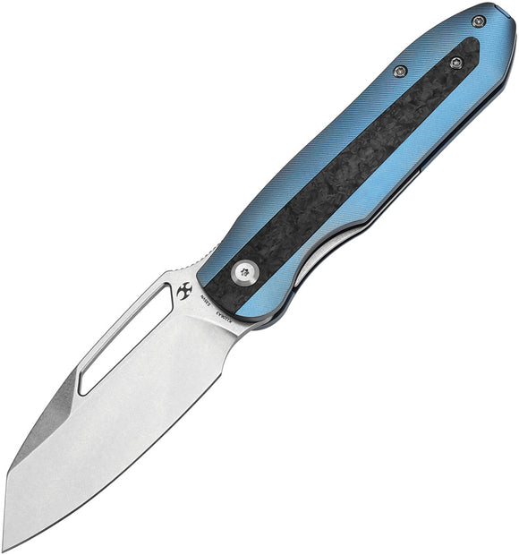 Kansept Knives Thunderhead Linerlock Blue Titanium & Carbon Fiber Folding S35VN Knife 1106A3