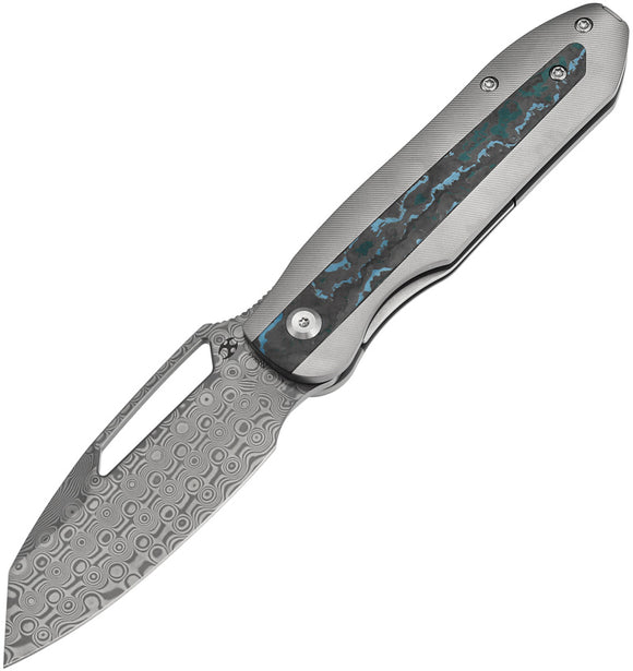 Kansept Knives Thunderhead Linerlock Titanium & Arctic Carbon Fiber Folding Damascus Knife 1106A5