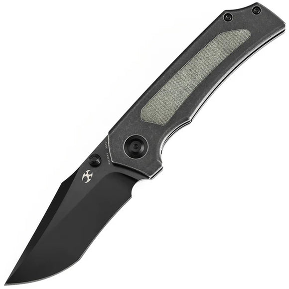 Kansept Knives Fermi Linerlock Titanium & Green Micarta Folding CPM-20CV Knife K1122A1