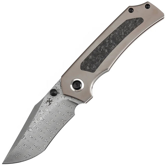 Kansept Knives Fermi Linerlock Titanium & Carbon Fiber Folding Damascus Knife K1122A2