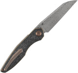 Kansept Knives Halide Linerlock Shredded Carbon Fiber Folding Damascus Pocket Knife 1136A6