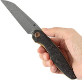 Kansept Knives Halide Linerlock Shredded Carbon Fiber Folding Damascus Pocket Knife 1136A6