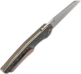 Kansept Knives Halide Linerlock Shredded Carbon Fiber Folding Damascus Pocket Knife 1136A6