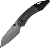 Kansept Knives K9 Linerlock Twill Carbon Fiber & Black Titanium Folding Damascus Knife K1151A4