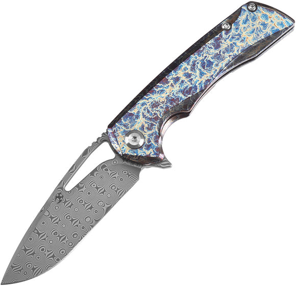 Kansept Knives Mini Kryo Framelock Lightning Strike Titanium Folding Damascus Pocket Knife 2001S2