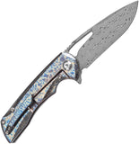 Kansept Knives Mini Kryo Framelock Lightning Strike Titanium Folding Damascus Pocket Knife 2001S2