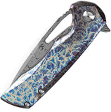 Kansept Knives Mini Kryo Framelock Lightning Strike Titanium Folding Damascus Pocket Knife 2001S2