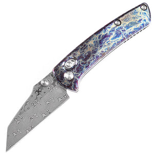 Kansept Knives Little Main Street Crossbar Lock Lightning Strike Titanium Folding Damascus Knife 2015V1