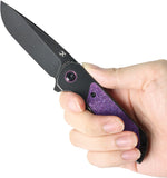 Kansept Knives Ptarmigan Framelock Black & Purple Crystallized Titanium Folding S35VN Knife K2055A3