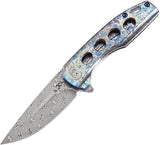 Kansept Knives Cassowary Framelock Lightning Strike Titanium Folding Damascus Knife 2065A3