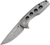 Kansept Knives Cassowary Framelock Gray Titanium Folding Damascus Knife 2065A4