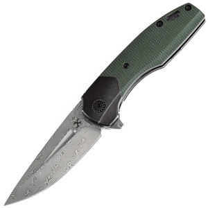 Kansept Knives Cassowary Framelock Green Micarta & Titanium Folding Damascus Knife 2065B6