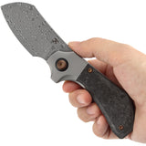 Kansept Knives Pluto Bolster Lock Carbon Fiber & Gray Titanium Folding Damascus Knife 3129A3