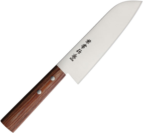 Kanetsune 555 Series Santoku Brown Plywood Stainless Fixed Blade Knife 360