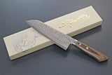 Kanetsune Sairyu Santoku Brown Wood Damascus Fixed Blade Knife 370