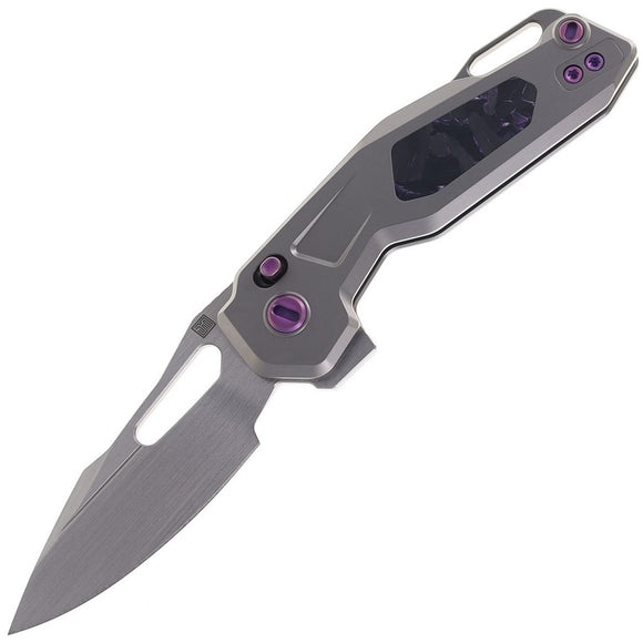 Ketuo Mini Griffin PS Button Lock Gray Titanium & Purple Carbon Fiber Folding M390 Knife M070
