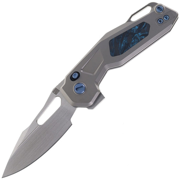 Ketuo Mini Griffin BS Button Lock Gray Titanium & Blue Carbon Fiber Folding M390 Knife M071