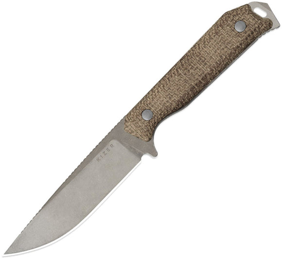 Kizer Cutlery Begleiter Brown Burlap Micarta CPM-3V Drop Pt Fixed Blade Knife 1045MD1