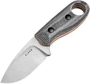 Kizer Cutlery Beaver Black Micarta & Orange G10 Nitro-V Fixed Blade Knife w/ Sheath 1078A2