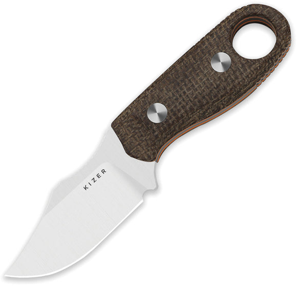 Kizer Cutlery Beaver 2 Brown Micarta AEB-L Clip Pt Fixed Blade Knife w/ Sheath 1078A4