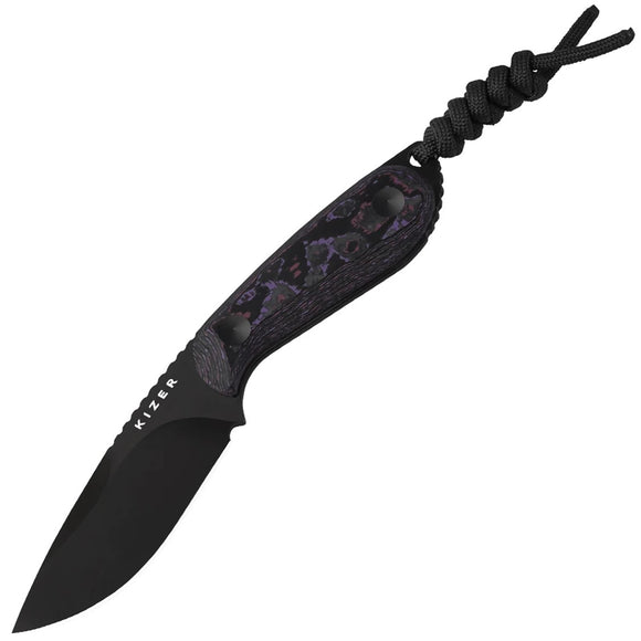 Kizer Cutlery Buddy Black & Purple Haze Carbon Fiber CPM-4V Fixed Blade Knife 1081A10