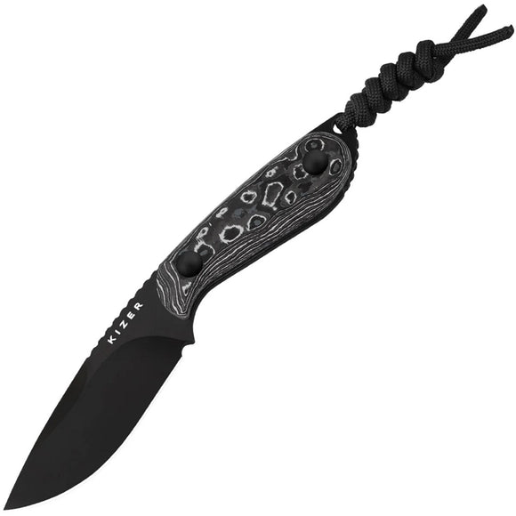 Kizer Cutlery Buddy Black & White Storm Carbon Fiber M390 Fixed Blade Knife 1081A9