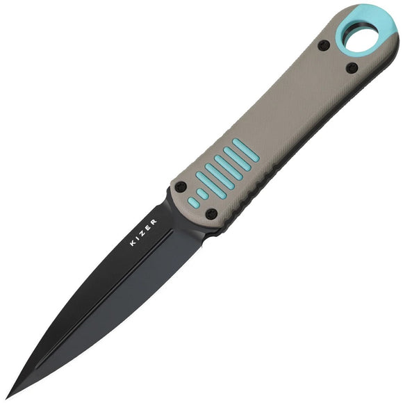 Kizer Cutlery Hidden Agenda Gray & Blue G10 AEB-L Fixed Blade Dagger Knife 1083A3