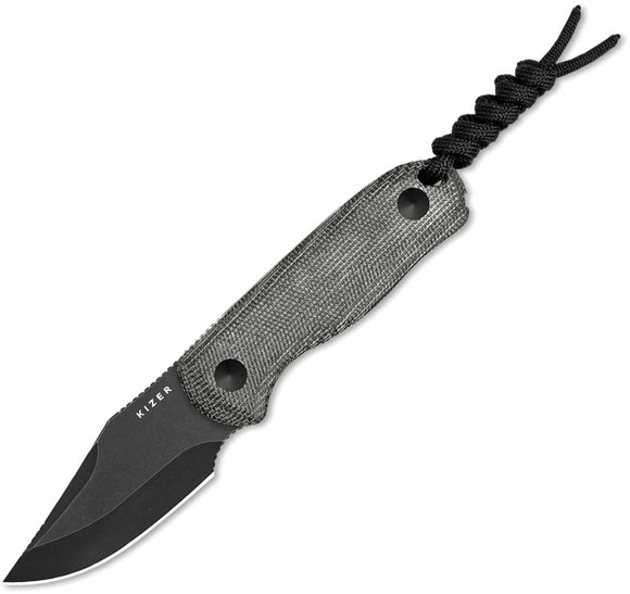 Kizer Cutlery Drop Bear Black Micarta AEB-L Clip Pt Fixed Blade Knife w/ Sheath 1092A1