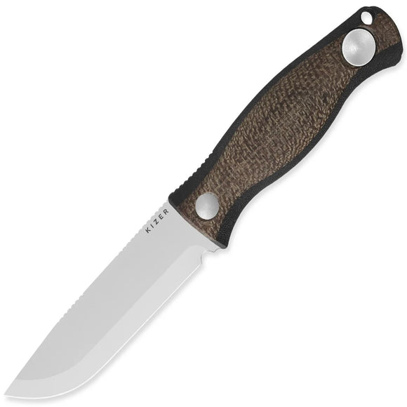 Kizer Cutlery Polaris Brown Burlap Micarta & Black G10 AEB-L Fixed Blade Knife w/ Sheath 1100A3