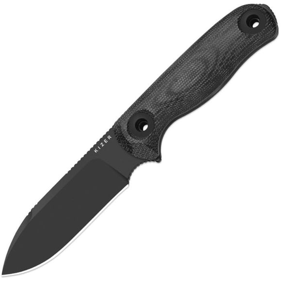 Kizer Cutlery Drop Bear Fix 3 Black Micarta 1095HC Fixed Blade Knife w/ Sheath 1101A3