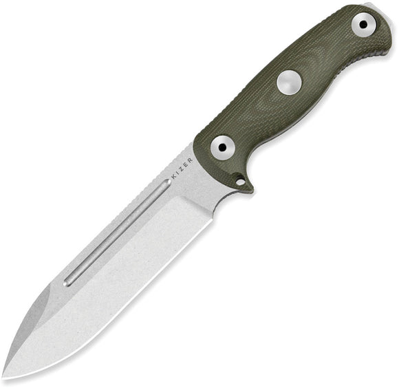 Kizer Cutlery Drop Bear Fix 7 Green Micarta AEB-L Fixed Blade Knife w/ Sheath 1103A1
