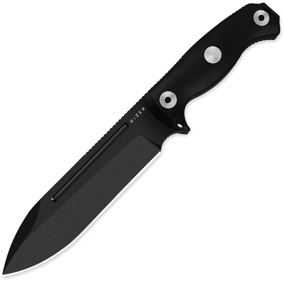 Kizer Cutlery Drop Bear Fix 7 Black G10 1095 Fixed Blade Knife w/ Sheath 1103A2