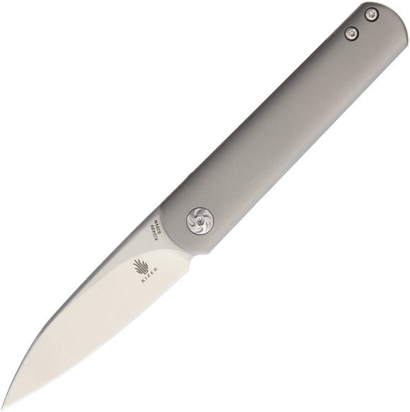 KIZER Feist Lundquist Gray Titanium Drop Pt Folding Pocket Knife W/ Case - 3499