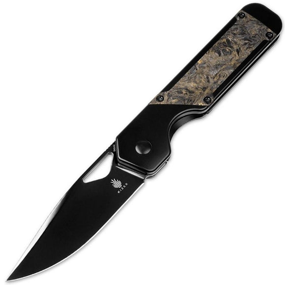 Kizer Cutlery Militaw Framelock Titanium & Gold Carbon Fiber Folding S45VN Knife 3634A3